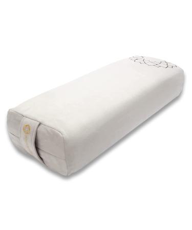 Firm Bolster Yoga Pillow for Restorative Yoga with Carrying Bag - Embroidered Rectangular Yoga Pillow, Meditation Cushion for Pressure Relief, Support & Practice Enhancement - 25.9 x 10.2 x 5.9 IN Grey