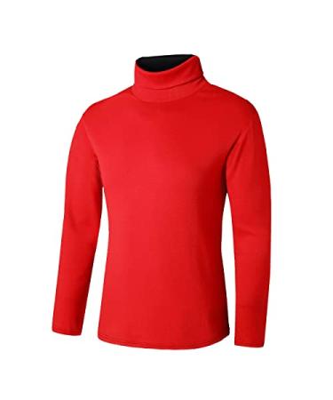 Men Slim Fit Lightweight Long Sleeve Pullover Top Turtleneck T-Shirt Red & Black Large
