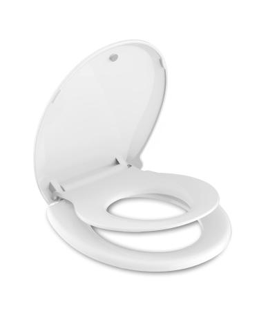 Round Toilet Seat With Toddler Seat Built In, Slow Close, Child Integrated Toilet Seat,Magnetic Toddler Seat, Thickened Material, Easy Clean, Never Loosen, White(16.5Round)
