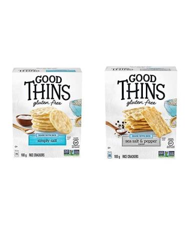 GOOD THINS Rice Simply Salt Gluten Free Crackers 100 g with GOOD THINS Rice Sea Salt & Pepper Gluten Free Crackers 100 g (Pack of 1)
