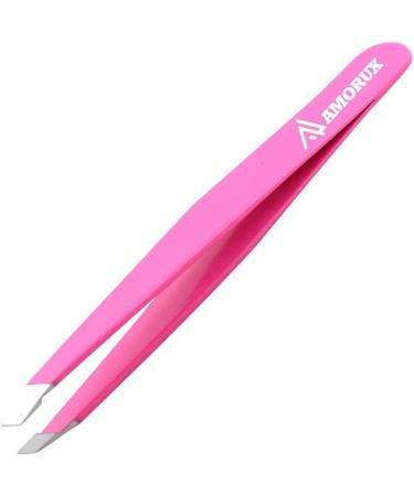 Professional Slanted Tweezer for Facial Hair Women & Men Stainless Steel Precision Tweezers for Ingrown Hair (Pink)