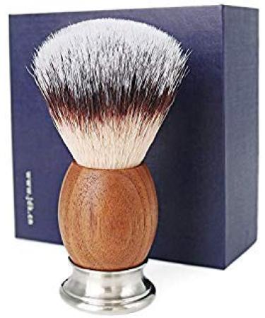 Premium Synthetic Shaving Brush with Walnut Wood Handle Stainless Steel Base by JDK