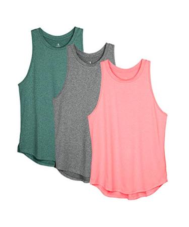 icyzone Women's Racerback Workout Tank Tops - Athletic Yoga Tops Running Exercise Gym Shirts (Pack of 3) Medium Charcoal/Jade/Hot Pink