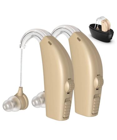 Hearing Aids for Seniors with Noise Cancelling, Rechargeable Hearing Aids for Adults Hearing Loss with Volume Control, Digital Hearing Amplifier Hearing Assist Devices with Charging Box (Beige)
