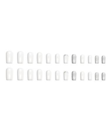 Justotry 24-Piece Silver Glitter Press-On Nails | Angular Medium Fake Nails with Diamonds | Milky French Design | Short Square Artificial Nails for Women - Buy Online on GoSupps.com