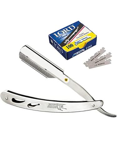 CS-104 Stainless Steel Professional Barber Straight Edge Razor + 100 Lord Single Blades