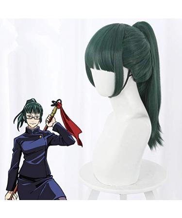 Anime Maki Zenin Women's Cosplay Wig - Long Straight Green Ponytail Hair Wigs with Bangs - Buy Online on GoSupps.com