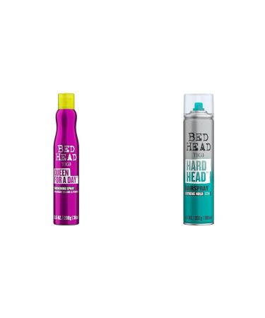 TIGI Bed Head Queen For A Day Thickening Spray for Fine Hair 10.5 oz & ead Hard Head Hairspray for Extra Strong Hold 11.7 oz