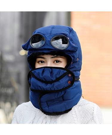 Winter Thermal Trapper Hat with Glasses - Windproof Ski Mask Cap in Black - Buy Online on GoSupps.com