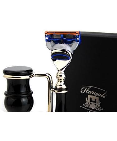 Buy 3 Pc Men's Shaving Kit - 5 Edge Razor Synthetic Badger Hair Brush & Stainless Steel Stand | Perfect Grooming Gift - Buy Online on GoSupps.com