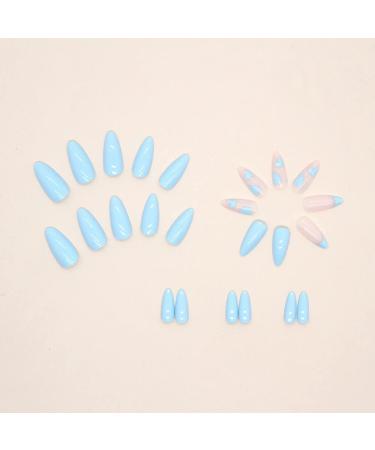 Buy Blue Almond Press-On Nails - 24pcs Glitter Acrylic Full Coverage with Heart Design - Kqueeest - Buy Online on GoSupps.com