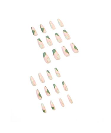 KXAMELIE Matte Press on Nails - Green Swirl Gold Lines Coffin Fake Nails (24 PCS) | Unique Nail Art for Women - Buy Online on GoSupps.com