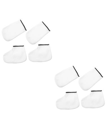 FRCOLOR 4 Pairs Hand and Foot Mask Paraffin Wax Liners Women Exfoliating Spa Hand Spa Gloves Paraffin Wax Foot Bags Hand Moisturizer Gloves Feet Care Mask Hyperthermia Polyester Tool White