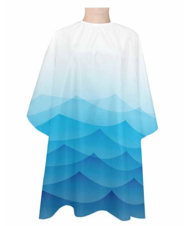 Geometric Ocean Barber Cape Salon Hair Cutting Cape for Women Men Kids Adults Haircut Cape with Adjustable Elastic Neckline Hairdressing Stylist Cape Accessories Summer Ombre Blue Sea Waves Minimalist