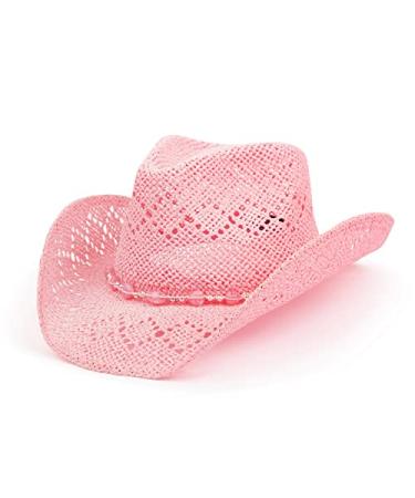 TOVOSO Straw Pink Cowgirl Hat for Women, Shapeable, Spring and Summer Pink Cowboy Hat Style 1 - Light Pink