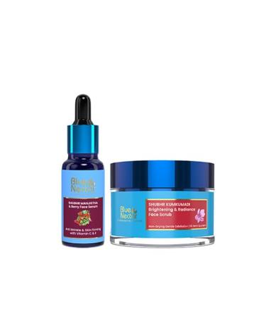 Blue Nectar Manjistha Vitamin C Face Serum for Anti Wrinkle & Skin Firming (1FlOz) paired with Kumkumadi Gentle Exfoliating Face Scrub for Tan Removal and Blackheads (1.7 Oz)