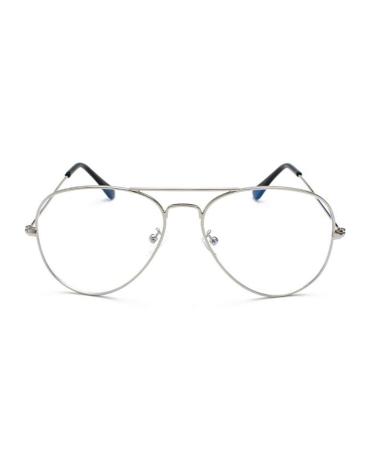 Migoo Unisex vintage pilot glasses Blue light filter Metal frame retro glasses frame reading glasses decor fashion geek/nerd glasses silver anti-blue light