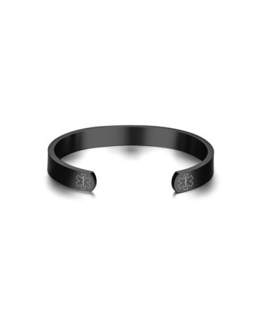 VNOX Free Engraving Stainless Steel Medical Alert ID Open Cuff Bangle Bracelet for Men Women 8" Black