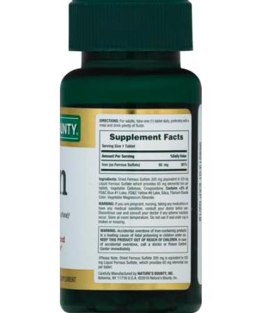 Nature s Bounty Iron 65mg 325 mg Ferrous Sulfate Cellular Energy Support Promotes Normal Red Blood Cell Production 1 Serving Per Day Gluten Free 100 Vegetarian Tablets (Pack of 3) - Buy Online on GoSupps.com