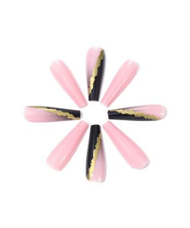 Brishow French Press-On Nails - Long Ballerina Acrylic with Gold Glitter 24-Piece Set for Women & Girls - Buy Online on GoSupps.com