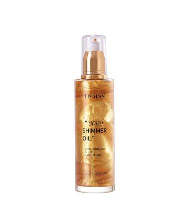 Shimmering Body Oil Waterproof Moisturizing and Glow For Face & Body Radiance All In One Makeup Face Body Glow Illuminator Body Highlighter (#02 Gold)