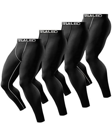 TELALEO 6 5 or 4 Pack Men's Compression Pants Leggings Sports Tights Performance Athletic Baselayer Workout Running Black(4 Pack) Large