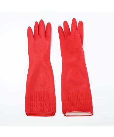Dishwashing Gloves Lengthened and Thickened Rubber Waterproof and Anti-Skid Housework Kitchen Laundry Cleaning red Flag Medium gules