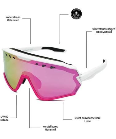 Phieres Sharkbiteph Origin - Eco-Friendly Unisex Sports Glasses | Polarized UV400 Protection Extended Ventilation Stylish MTT WHT Pink/Cherry - Buy Online on GoSupps.com