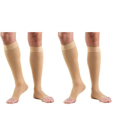 Truform 20-30 mmHg Compression Stockings for Men and Women Knee High Length Dot-Top Open Toe Beige Medium (Pack of 2)