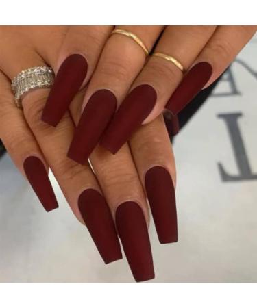 Vatocu coffin matt artificial nails long red false nails monochrome for pressing Halloween ballerina acrylic to stick on nails for women and girls (24 pieces)