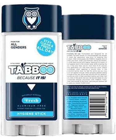 TABBOO Hygiene Stick | All Natural and Aluminum Free - Protection for your Whole Body - Assists with Wiping - Anti-Chafing Deodorant (Fresh)