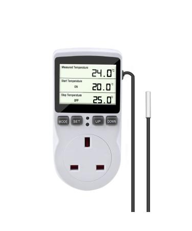 Gobesty Digital Temperature Controller Thermostat Outlet Socket 230 V Digital Thermostat Outlet Plug with Temp Sensor Temperature Switch Heating Cooling Timer for Greenhouse Farm Aquarium Reptile