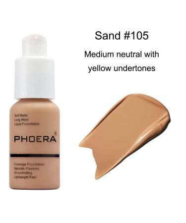 PHOERA Flawless Soft Matte Liquid Foundation - 24 HR Oil Control, Waterproof, Long-Lasting Makeup - 30ml (105 Sand) - Buy Online on GoSupps.com