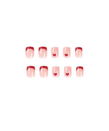 Justotry Red French Nails - 24-Piece Heart Motif Press-On Set | Glossy Angular Square Fingernails for Women - Buy Online on GoSupps.com