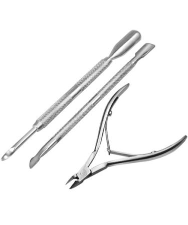 3 Stainless Steel Nail Cuticle Spoon Pusher Remover Cutter Nipper Clipper Cuticle Nipper Cuticle Cutter and Remover with Cuticle Pusher for Dead Skin - Durable Manicure Tools and Cuticle Clippers