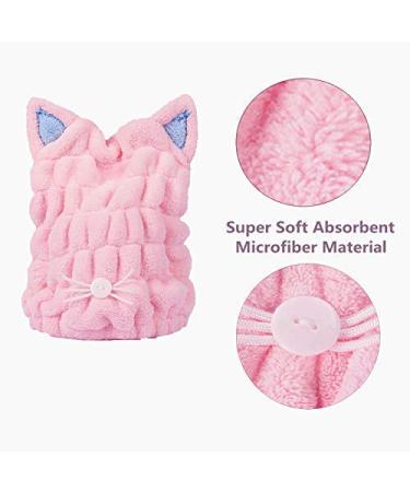 OrangeTag 2Pcs Ultra Absorbent Microfiber Hair Towel Wrap with Cute Kitty Ears for Women & Girls | Quick Drying Bath Tool Hat - Buy Online on GoSupps.com