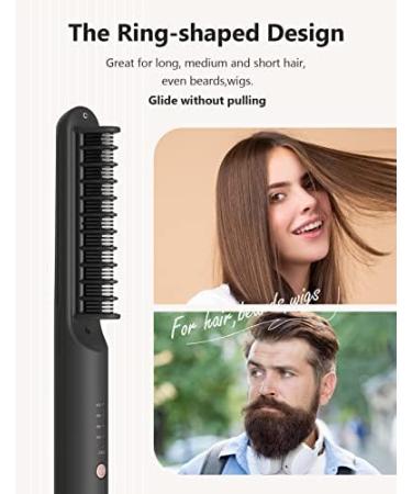 ANGENIL Travel Hair Straightener Brush Nano Ceramic Titanium 4 Heat Settings Dual Voltage for Black Hair & Beards Frizz-Free Finish Auto Shut-off - Buy Online on GoSupps.com