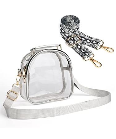 Clear Bag Purse, Crossbody Bag Stadium Approved, See-Through Handbag with 2 Shoulder Straps Silver