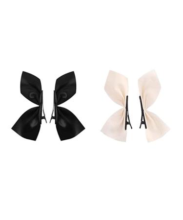 ZHOUMEIWENSP 2 Pairs No Crease Silks and satins hairpin Hair Clips Barrettes in Pairs Non-Slip Bowknot Clips Hair Accessories for Girls Women (White&Black)