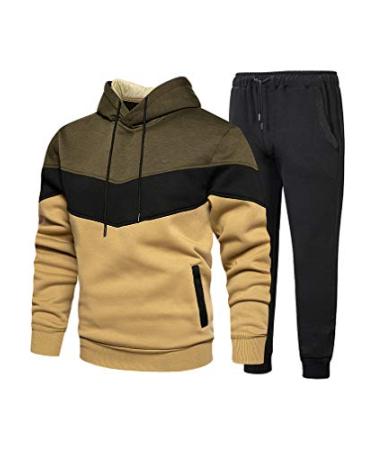 Tebreux Men's Jogging Tracksuit 2 Piece Athletic Outfit Hoodie Sports Sweatsuit Pullover Suit Sets X-Large Green