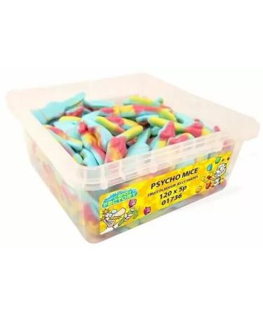 Crazy Candy Factory Psycho Mice 5p Tub - Scary Fruit Flavoured Jelly Mice for Halloween and Kids Parties