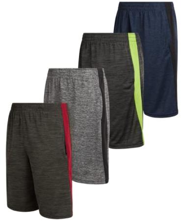 Pro Athlete Boys' Athletic Shorts - Active Performance Basketball Shorts (4 Pack) Black/Red/Lime/Blue 10-12