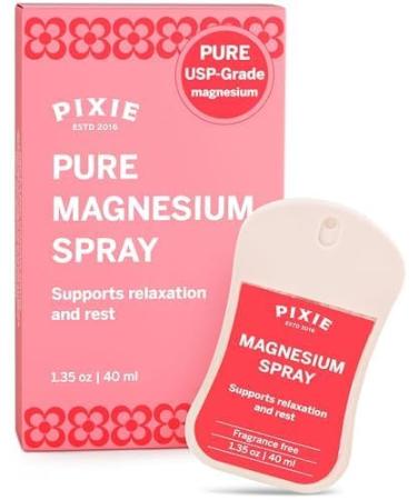 Pixie Pure Magnesium Spray 1.35oz USP Grade Fast-Absorbing Topical Relief for Body Aches Sleep & Menstrual Discomfort Travel Size & Non-Toxic for Feminine Care 1.35 Ounce (Pack of 1)
