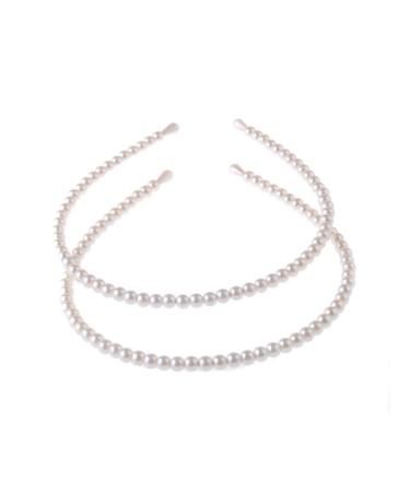Aysekone 2 Pack Simple Design Imitation Pearl Headband Lady Full Pearl Bead Fashion Stylish Headband Wedding Party Bridal Hair Hoop