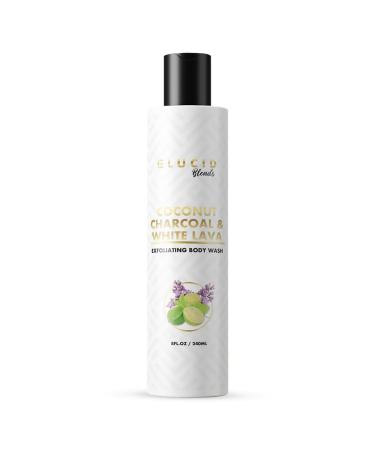 Elucid Blends Coconut Charcoal & White Lava Exfoliating Body Wash Buff and Polish Tired Skin Draws Toxins from Skin Fresh Scent (8oz)