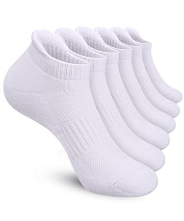 Felicigeely Ankle Athletic Running Socks Low Cut Sports Socks Breathable Cushioned Tab Socks for Men Women 6 Pairs 9-12 Pure White