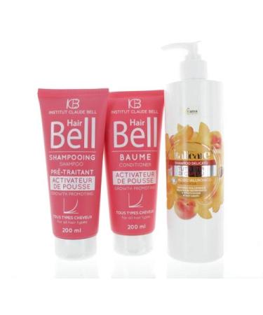 Veana Hyaluron Shampoo with Apricot Extract (500ml) + HairBell Shampoo and Conditioner (2 x 200ml) for faster hair growth against hair loss.