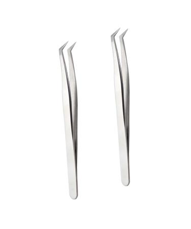 Frcolor 2st curved lipped lace eyelash extension tweezers Eyelash curler eyelash pliers professional tweezers angled tweezers salon accessories fake eyelashes tweezers