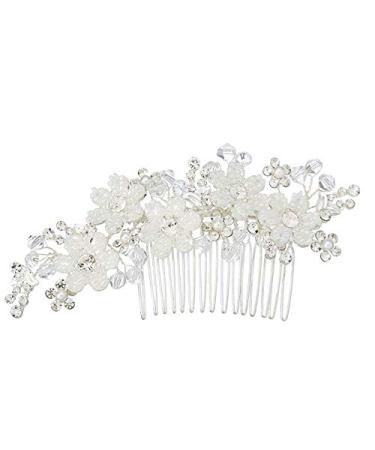 Haopeuk Handmade Silver Pearl Hair Comb Bridal Tiaras Crowns Jewellery Wedding Bridal Hair Jewellery Accessories For Women