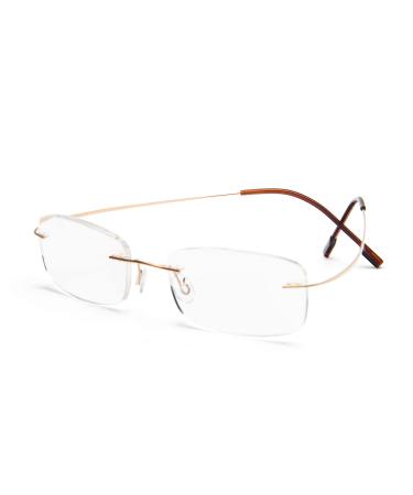 Rimless reading glasses super light titanium reading aid for women and men gold +1.50